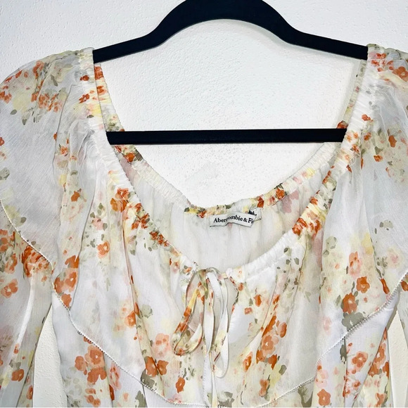 Abercrombie & Fitch White Floral Chiffon Off the Shoulder Bodysuit Medium Women - Picture 3 of 12